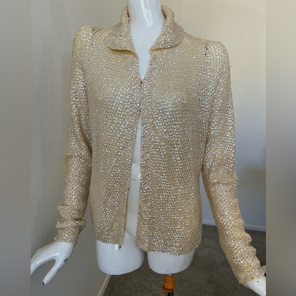 Vintage 1960’s Sequin Knitted 100%  Wool Cardigan- DORA- MADE IN ITALY